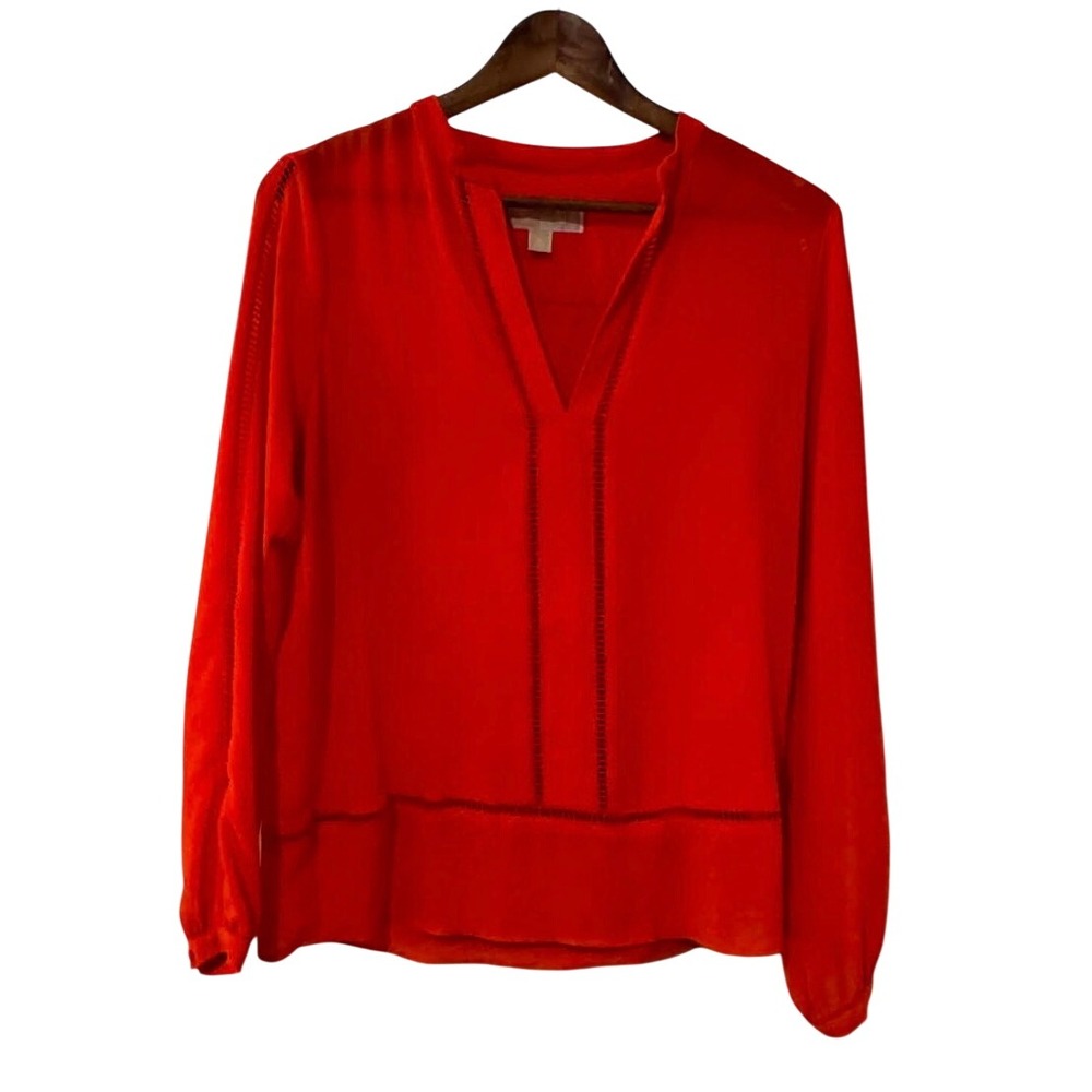 Michael Michael Kors Blouse Womens S Orange‎ Excellent Ladder Stitch V-Neck Top